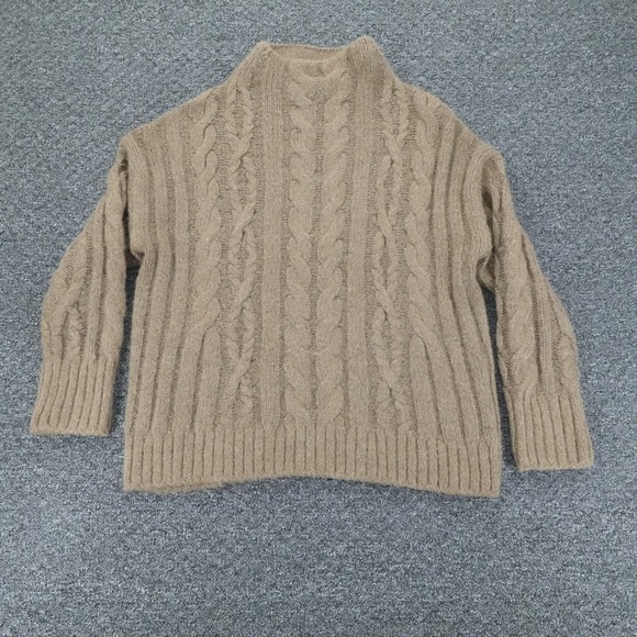 Vince Sweater Womens Large Brown Alpaca Cable Knit Mock Neck Cozy Luxe - Picture 2 of 12